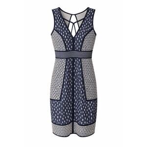 H&M Navy Blue Geometric Print Sleeveless Dress Women’s Size 6 Fit & Flare Boho